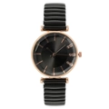 Montre femme à quartz avec boîtier or rose, cadran noir et bracelet en métal élastique - Noir