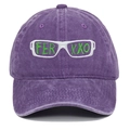 Detailed view of Ferxxo embroidery and green glasses pattern on purple washed baseball cap - Purple