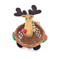 Panier de rangement de Noël renne en bambou avec tête en peluche et écharpe à carreaux - Élan