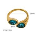 Bague ouverte en acier titane avec cristaux bleus en poire et placage d'or fin - Bleu sarcelle