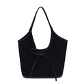 Dettaglio borsa a tracolla in camoscio nero con fiocco elegante e apertura a U minimalista - Nero