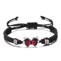 Handmade woven red and black butterfly bracelet for couples with adjustable knot - Black