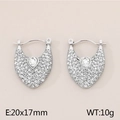Boucles d'oreilles vintage en argent en forme de cœur avec cristaux blancs 20x17mm - Style B Bouclier Incurvé (KE113810-KFC) / Argenté