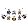 Dog paw themed birthday party banner featuring various dog breeds in party hats and glasses - Banner - New Dog Style