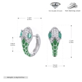 Detail view of 925 sterling silver snake earrings with dimensions and 5A zircon inlay - Silver & Green