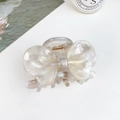 Elegant pearly white acetate bow hair claw clip with a glossy finish for women - 6cm / Gold Grey