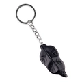 Black leaf stone pendant keychain with silver metal ring and detailed vein texture - Obsidian