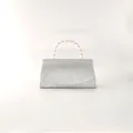 Silberne Glitzer-Abendtasche mit elegantem Perlengriff und trapezförmiger Klappe für Damen - Silber