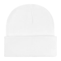 Classic white knit beanie hat for winter warmth with thick acrylic ribbed texture - One Size / White