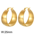 Minimalist wide band stainless steel hoop earrings in gold finish with a 25mm width - Width 25mm (KE112500-WGMW)