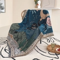Detailed view of woven Bohemian blanket texture with moon, snake, and fringe tassels - Mysticism-Snake Moon / 130x160cm