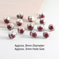 8mm ceramic bead with purple floral patterns and gold trim for DIY jewelry making - 8mm Golden Red