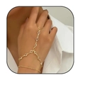 Bracciale slave dorato stile bohémien con zirconi e anello per dito integrato - Doppio strato di cristallo dorato