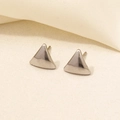 Detailed macro view of minimalist polished 304 stainless steel triangle stud earring - D166-Silver Triangle