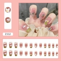 Pink gradient press-on nails with butterfly charms, cloud and tulip hand-painted art - Z332 Sunny Butterfly [Glue Style]