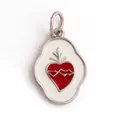 Copper heart pendant with red and white enamel finish in vintage silver tone - White Gold Heart-L281574