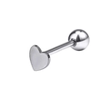 Polished silver heart tongue ring with ball closure made of surgical stainless steel - Silver