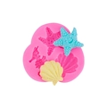 Pink silicone mold with starfish and seashell shapes for ocean themed cake decorating - 4# Pink (Mixed Marine)