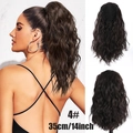 35cm water wave drawstring ponytail hairpiece in dark brown shade 4 synthetic fiber - Calico