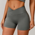 Yoga-Shorts mit hohem V-Bund in Graphitgrau mit nahtlosem Strickmuster für Damen - 2XL / Graphitgrau