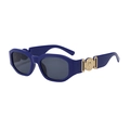 Dark blue sunglasses with grey lenses and gold Medusa-style metal logo on the temple - Blue Frame Grey Lens