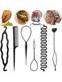 6-piece black hair styling tool set with tail comb and hair loop tools for DIY hairstyles - 6-Piece Accessory Set
