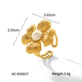 Detailed size specifications for the 18K gold floral ring with white pearl inlay - Gold Flower Pearl Style (HC-R30017)