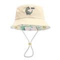Kids beige cotton bucket hat with dinosaur embroidery and adjustable chin strap - 50cm (1-3 Years) / Beige-Dinosaur