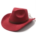 Close-up of red suede cowboy hat featuring a brown embossed leather decorative band - M (56-58cm) / Wine Red Suede