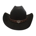 Chapeau de cowboy noir avec bandeau en cuir marron et rivets métalliques argentés - Taille unique / Noir