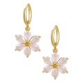 Pink gemstone petal drop earrings with gold 18K plated leverback findings - Six-Petal Flower Earrings (EH00585 White)