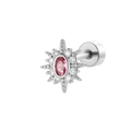Silver starburst helix earring with pink oval zircon and sparkling clear stones - Pink Zirconia Sunflower Style (A-459)