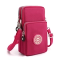 Vertical rose red nylon crossbody phone bag with double zipper and adjustable strap - Light Rose Red