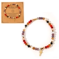 Meerkleurige kristallen kralenarmband met gouden kruisbedeltje op een feestelijke kaart - Meerkleurige Stijl E - Rood Barnsteen Zwart Paars Crème