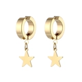 Detailed view of gold stainless steel star pendant hoop earrings on white background - Clip-on (Single) / Gold