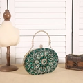 Emerald green sunflower evening clutch bag with sparkling crystals and beaded handle - Green