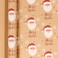Brown kraft Christmas wrapping paper featuring Santa Claus, snowflakes, and stars - Mustache Santa