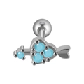 Arrow heart stainless steel stud earring with light blue zircon stones in silver finish - 0.8x6x3mm / Steel Color With Blue Zirconia