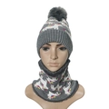 Ensemble bonnet et tour de cou hiver pour enfants avec licorne et doublure polaire - Gris