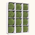 Set of 12 moss green flocked Christmas balls with 4 distinct textures in a gift box - 6CM 12Pcs/Set / Army Green