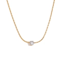 Minimalist 18K gold plated thin chain necklace with a single round white zircon pendant - Gold-White Rhinestone