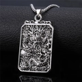 Hip hop silver Cuban chain necklace with a rectangular dragon relief pendant for men - Dragon Tag Pendant