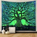 Detailed view of Tree of Life tapestry fabric with vibrant green and blue glowing patterns - Healing Tree / 100*150CM Brushed Fabric