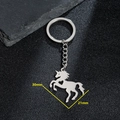 Silver hollow unicorn keychain with heart cutout design and size dimensions shown - Unicorn
