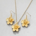 Elegant gold flower jewelry set featuring brushed texture necklace and earrings - Five-Petal Brushed Flower Style (Gold)