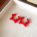 Minimalist red star earrings with wavy edges and silver pins in a high-fashion style - 98# Wavy Star (Silver Earring Post) / Red