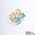 Elegant gold plated square blue zircon huggie earrings with sparkling white crystals - Gold with Sea Blue Zircon