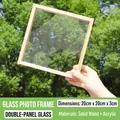 Handheld 20x20cm solid wood frame with double acrylic glass for DIY painting crafts - Solid Wood + Acrylic / 20*20cm Double Layer