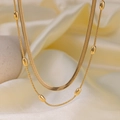 Double-layered 18K gold-plated stainless steel snake chain necklace with gold beads - Rice Bead & Blade Style (H1156) / Necklace / Gold