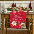 Red Christmas table runner featuring cartoon Santa and reindeer for festive dining decor - Santa Claus and Reindeer Style